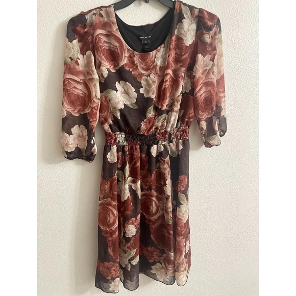 Kate and Lily Dress Floral Rust Midi Womens Sheer Sleeve Elastic Waist Size 12 - Picture 9 of 9